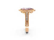 Milgrain Halo Engagement Ring Setting for Fancy Pink Marquise Center with Pave Band and Prong Head in Rose Gold