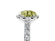 Halo Engagement Ring Setting for Fancy Yellow Round Cut Center with Full Pave Band and Prong Head in Platinum