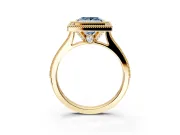 Halo Engagement Ring Setting for Fancy Blue Princess Cut Center with Milgrain Pave Band and Bezel Head in Yellow Gold