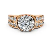 Bezel Engagement Ring Setting for Round Cut Center with Wide Channel-Set Band and Bezel Head in Rose Gold