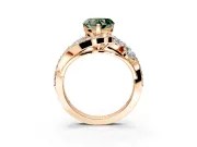 Halo Engagement Ring Setting for Fancy Green Heart-Shaped Center with Marquise and Pave Bypass Band and Prong Head in Rose Gold