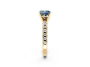 Solitaire Engagement Ring Setting for Fancy Blue Cushion Cut Center with Large Accents and Prong Head in Yellow Gold