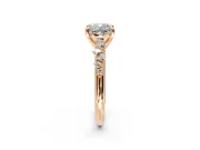 Solitaire Engagement Ring Setting for Cushion Cut Center with Trailing Leaf Accent Band and Prong Head in Rose Gold