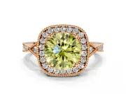 Halo Engagement Ring Setting for Fancy Yellow Round Cut Center with Milgrain Rim, Pave Band and Prong Head in Rose Gold