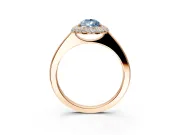 Halo Engagement Ring Setting for Fancy Blue Pear-Shaped Center with Plain Tapered Band and Prong Head in Rose Gold