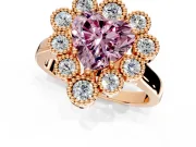 Cluster Halo Engagement Ring Setting for Fancy Pink Heart-Shaped Center with Milgrain Bezel Accents and Prong Head in Rose Gold