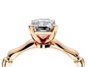 Solitaire Engagement Ring Setting for Emerald Cut Center with Bamboo Band and Prong Head in Rose Gold