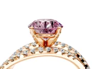 Solitaire Engagement Ring Setting for Fancy Pink Round Cut Center with Woven 3-Strand Pave Band and Prong Head in Rose Gold