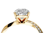 Side Accent Engagement Ring Setting for Cushion Cut Center with Accent Shoulders and Prong Head in Yellow Gold