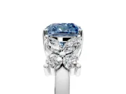 Floral Engagement Ring Setting for Fancy Blue Cushion Cut Center with Marquise Cluster Shoulders and Prong Head in Sterling Silver