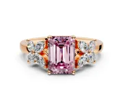 Floral Engagement Ring Setting for Fancy Pink Emerald Cut Center with Marquise Cluster Shoulders and Prong Head in Rose Gold