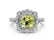 Milgrain Halo Engagement Ring Setting for Fancy Yellow Cushion Cut Center with Bezel Point Accents and Prong Head in Sterling Silver