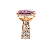 Solitaire Engagement Ring Setting for Fancy Pink Radiant Cut Center with Multi-Row Accents and Prong Head in Rose Gold