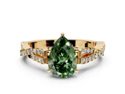 Solitaire Engagement Ring Setting for Fancy Green Pear-Shaped Center with Twisted Pave Split Shank and Prong Head in Yellow Gold
