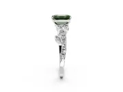 Leaf Motif Engagement Ring Setting for Fancy Green Emerald Cut Center with Pave Band and Prong Head in Sterling Silver