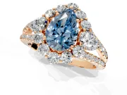 Halo Engagement Ring Setting for Fancy Blue Pear-Shaped Center with Two-Strand Split Shank and Prong Head in Rose Gold