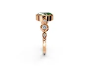 Vintage Station Engagement Ring Setting for Fancy Green Oval Center with Accents and Prong Head in Rose Gold