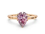 Solitaire Engagement Ring Setting for Fancy Pink Pear-Shaped Center with Bamboo Band and Prong Head in Rose Gold