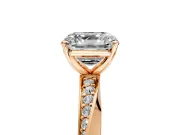 Side Accent Engagement Ring Setting for Asscher Cut Center with Accent Shoulders and Prong Head in Rose Gold