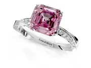 Side Accent Engagement Ring Setting for Fancy Pink Asscher Cut Center with Accent Shoulders and Prong Head in Platinum