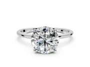 Solitaire Engagement Ring Setting for Round Cut Center with Straight Thin Band and Prong Head in Sterling Silver