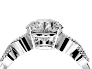 Leaf Engagement Ring Setting for Round Cut Center with Milgrain Accent Band and Prong Head in Sterling Silver