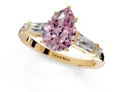 Bar-Set Engagement Ring Setting for Fancy Pink Pear-Shaped Center with Tapered Baguette Accents and Prong Head in Yellow Gold