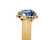 Halo Engagement Ring Setting for Fancy Blue Heart-Shaped Center with Knife Ridge Cathedral Band and Prong Head in Yellow Gold
