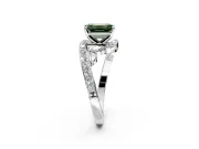 Solitaire Engagement Ring Setting for Fancy Green Emerald Cut Center with Pave Bypass Twist Band and Prong Head in Sterling Silver