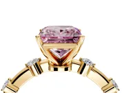 Solitaire Engagement Ring Setting for Fancy Pink Princess Cut Center with Bezel Station Band and Prong Head in Yellow Gold