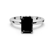 Solitaire Engagement Ring Setting for Fancy Black Emerald Cut Center with Wire Band and Prong Head in Sterling Silver