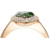 Halo Engagement Ring Setting for Fancy Green Heart-Shaped Center with Plain Tapered Band and Prong Head in Rose Gold