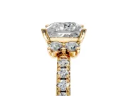 Paired Accent Engagement Ring Setting for Princess Cut Center with Pave Band and Prong Head in Yellow Gold