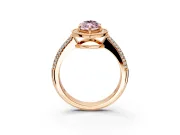 Milgrain Halo Engagement Ring Setting for Fancy Pink Marquise Center with Three-Sided Pave Band and Prong Head in Rose Gold