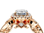 Milgrain Halo Engagement Ring Setting for Radiant Cut Center with Shoulder Bezels and Prong Head in Rose Gold