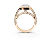 Halo Engagement Ring Setting for Asscher Cut Center with Framed Halo, Pave Band and Prong Head in Rose Gold
