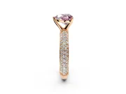 Solitaire Engagement Ring Setting for Fancy Pink Heart-Shaped Center with Domed Multi-Row Pave Band and Prong Head in Rose Gold
