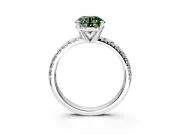 Solitaire Engagement Ring Setting for Fancy Green Round Cut Center with Large Accents and Prong Head in White Gold