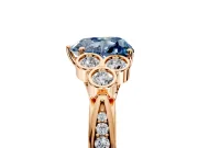Cluster Engagement Ring Setting for Fancy Blue Heart-Shaped Center with Bezel Accent Clusters and Prong Head in Rose Gold