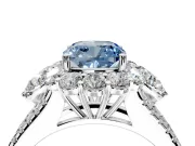 Halo Engagement Ring Setting for Fancy Blue Cushion Cut Center with Two-Strand Split Shank and Prong Head in Sterling Silver