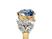Leaf Cluster Engagement Ring Setting for Fancy Blue Heart-Shaped Center with Marquise Accents and Prong Head in Yellow Gold