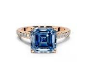 Solitaire Engagement Ring Setting for Fancy Blue Asscher Cut Center with Widening Pave Band and Claw Prong Head in Rose Gold