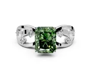 Solitaire Engagement Ring Setting for Fancy Green Radiant Cut Center with Criss-Cross Accent Band and Prong Head in White Gold
