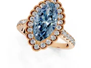 Milgrain Floral Halo Engagement Ring Setting for Fancy Blue Marquise Center with Pave Band and Prong Head in Rose Gold