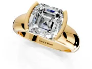 Tension Engagement Ring Setting for Asscher Cut Center with Wide Flat Band and Tension Head in Yellow Gold