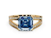 Split Shank Engagement Ring Setting for Fancy Blue Asscher Cut Center with Pave Split Shank and Prong Head in Yellow Gold