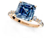 Solitaire Engagement Ring Setting for Fancy Blue Asscher Cut Center with Alternating Size Accents and Prong Head in Rose Gold