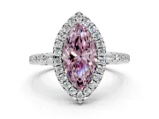 Pave Halo Engagement Ring Setting for Fancy Pink Marquise Center with Single Row Pave Band and Prong Head in White Gold