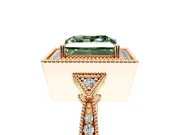 Halo Engagement Ring Setting for Fancy Green Princess Cut Center with Milgrain Rim, Pave Band and Prong Head in Rose Gold
