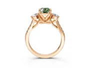3 Stone Engagement Ring Setting for Fancy Green Oval Center with Crossover Basket, Pave Band and Prong Head in Rose Gold